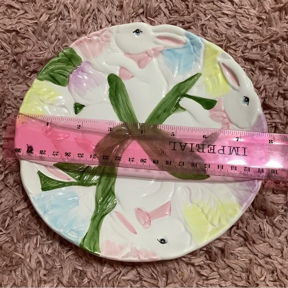 Vintage Retro Pastel‎ Colorful Easter Bunny Rabbit Cottagecore Ceramic Plate